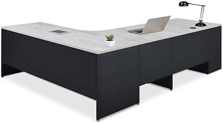 NBF Carbon L Shaped Executive Office Desk - Durable Laminate Computer Desk with 2 Drawers Pedestal - Modern Desk with Storage and File Cabinet - 72" W x 96" D Office Work Desk (Oak)