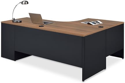 NBF Carbon L Shaped Executive Office Desk - Durable Laminate Computer Desk with 3 Drawers Pedestal - Modern Desk with Storage and File Cabinet - 72" W x 48" D Office Work Desk (Oak)