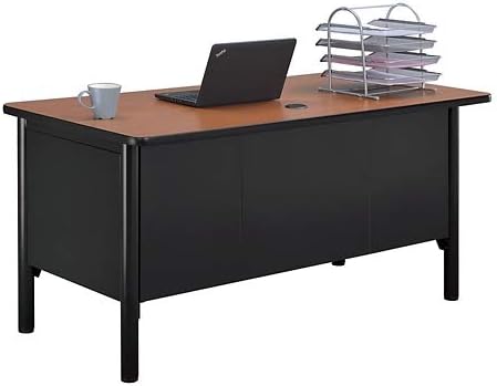 nbf signature series Stahl Double Pedestal Office Desk – Durable Gray Laminate Computer Desk with 4 Lockable Drawers – Modern Executive Desk with File Cabinet – 60" W x 30" D Office Work Desk