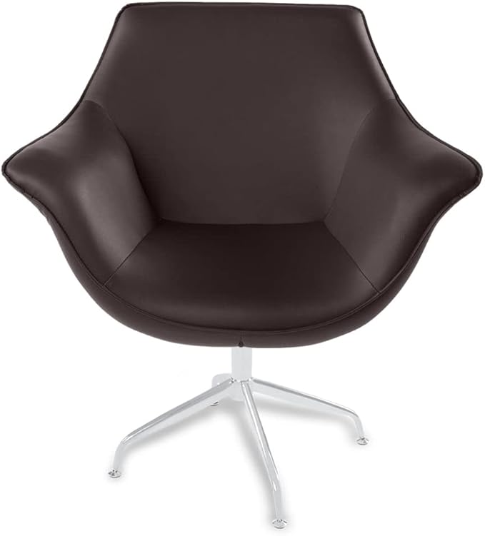 ZURI Modern Mala Swivel Chair Soft Brown Leatherette Upholstery Stainless Steel Base