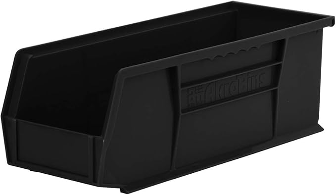Akro-Mils 30234 AkroBins Plastic Storage Bins, Space-Saving Stackable Bins for Garage, Pantry, Craft Organization, 15" x 5" x 5", Black, 12-Pack