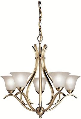 Kichler Dover 5-Light Chandelier in Antique Brass, Alabaster Swirl Glass, Traditional Style, (23" H x 24" DIA), 2020AB
