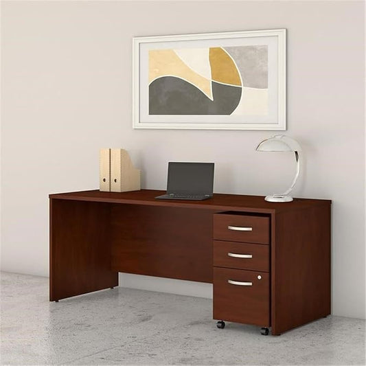 Pemberly Row Engineered Wood 72W Desk with Mobile File Cabinet in Hansen Cherry