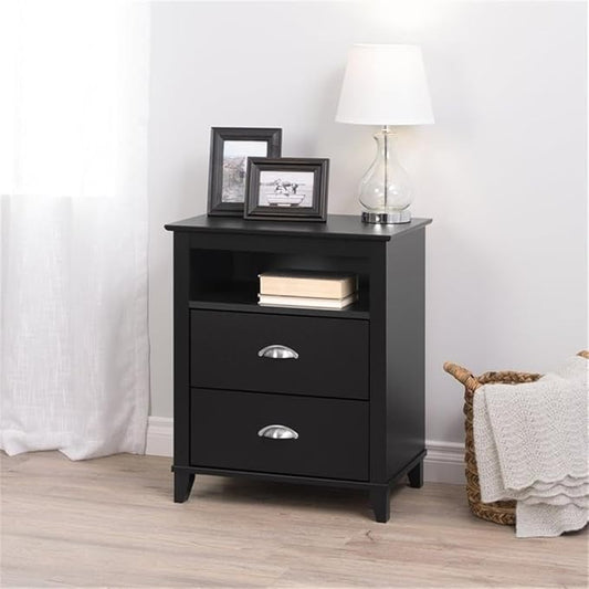 Prepac Yaletown Traditional 2-Drawer Tall Nightstand Side Table, Bedside Table with 2 Drawers and Open Shelf 16" D x 23" W x 28" H, Black, BDNH-1202-1