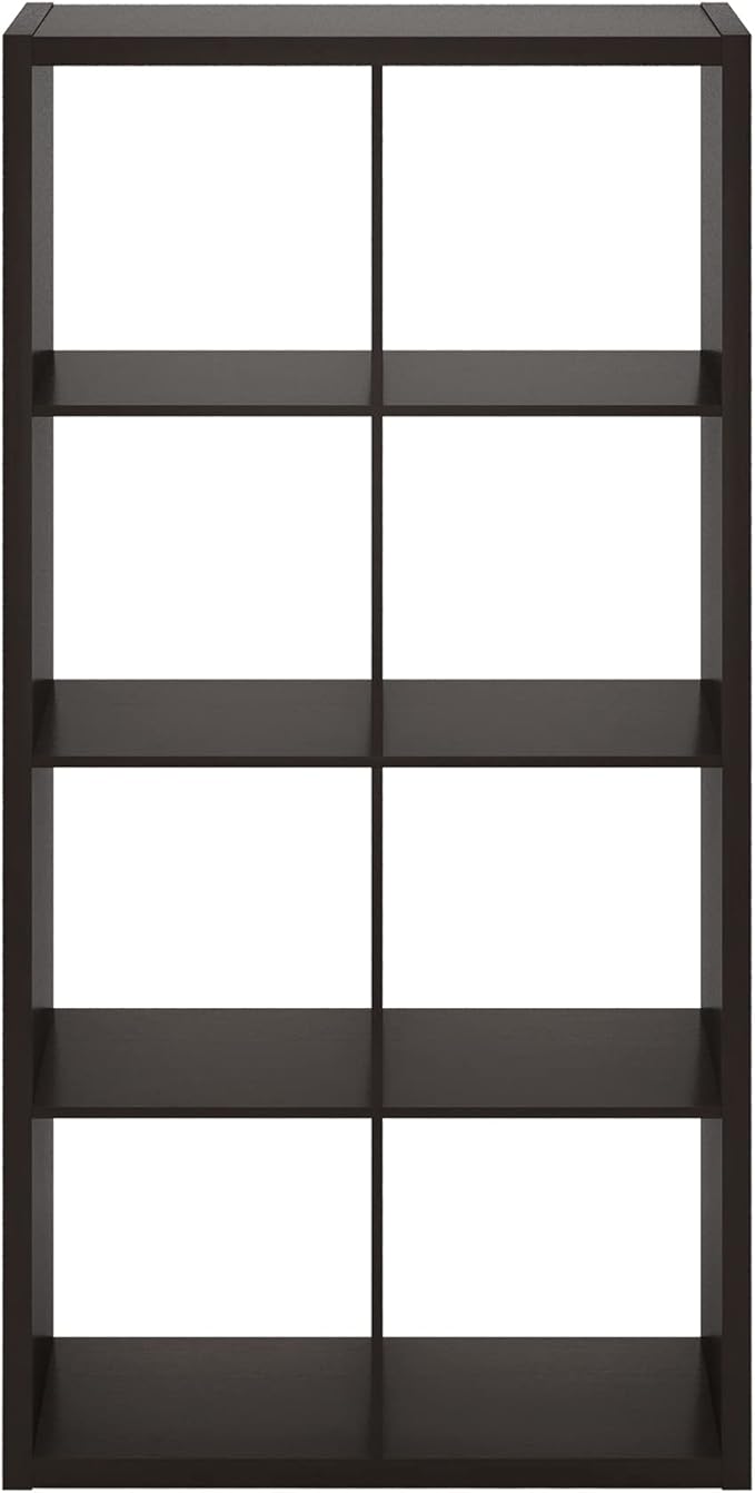 Furinno CUBICLE Book Shelf, 8-Cube Thick Frame Bookshelf, Horizontally & Vertically Reversible Bookcase with Open Back, 14.6 x 30 x 57.9, for Living Room, Bedroom, Home Office, Black Dark Oak