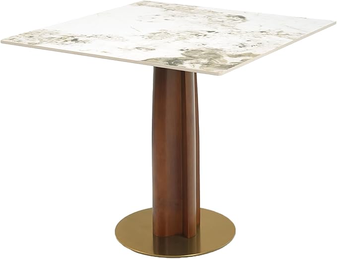 Sintered Stone Square Office Table and Chair Set - Meeting Table for Small Offices (Walnut Leg and Pandora Top, 1 Table and 4 Chairs)