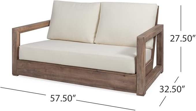 Christopher Knight Home Sammy, Brown and Beige Outdoor 4 Seater Acacia Wood Chat Set with Water Resistant Cushions