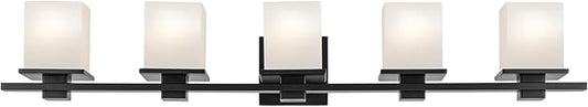 KICHLER Tully 40.25" 5-Light Vanity Light with Satin Etched Cased Opal Glass in Black for Over a Vanity, Soft Modern Style, (40.25" x 6.5" x 7"), 45193BK