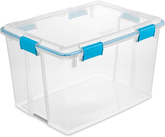 Sterilite 80 Qt Gasket Box, Stackable Storage Bin with Latching Lid and Tight Seal, Plastic Container to Organize Basement, Clear Base and Lid, 1-Pack