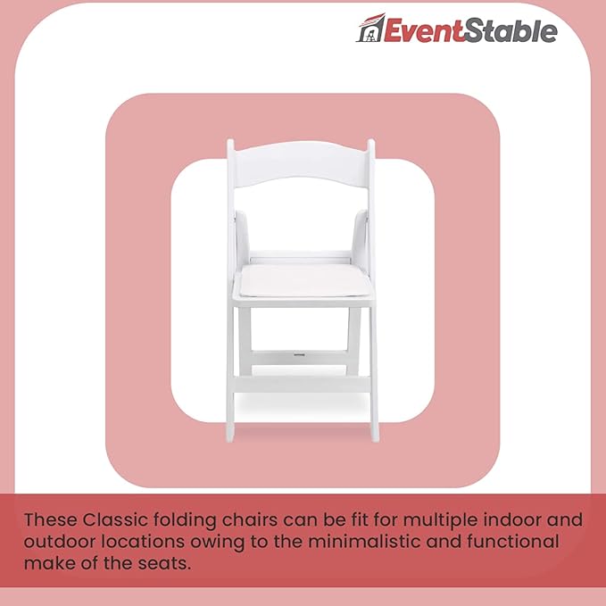 EventStable Titan PRO Resin White Indoor/Outdoor Lightweight Vinyl Padded Folding Chair for Weddings Parties Events - 50 Pack