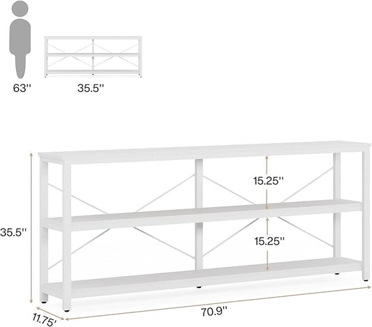 Tribesigns 70.9-Inch Extra Long Console Table, 3-Tier Industrial Sofa Table with Metal Frame, Modern Behind Couch Table with Storage Shelves for Living Room Entryway Hallway Foyer (White)