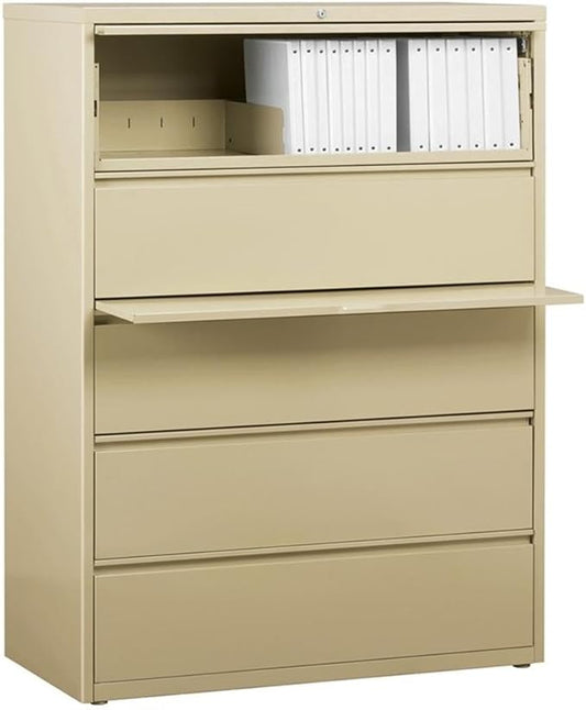 Pemberly Row 42-in Wide Metal 5 Drawer Lateral Filing Cabinet Putty/Beige