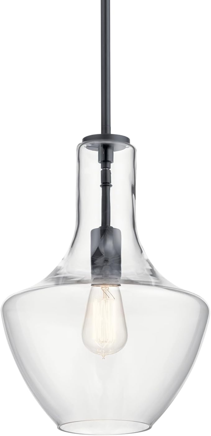 KICHLER Everly 1 Light Pendant in a Rich Black Finish, for Living Room, Dining Room and Kitchen, 100 Watts, (15.25" H x 10.5" Dia), 42141BK
