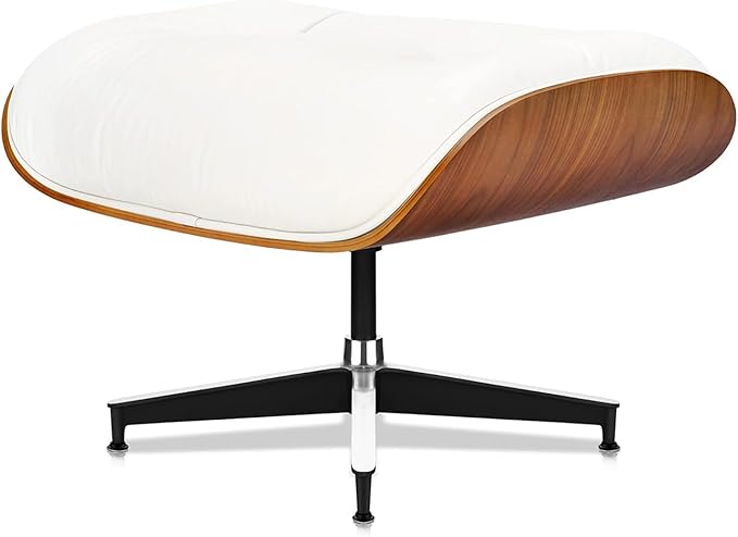 Top Grain Leather, Mid Century Chaise Lounge Chair and Ottoman, Modern Chair Classic Design, Heavy Duty Base Support for Living Room Study Lounge Office, Walnut-White, Heightening