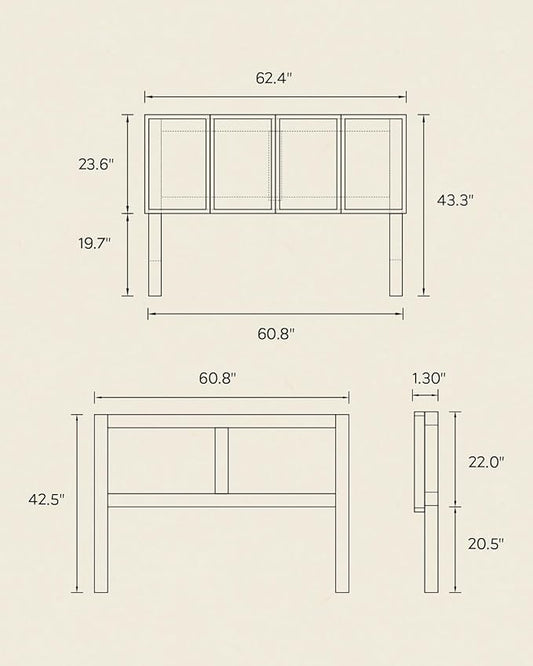 62.4" Wide Headboard Only, Queen Size Wooden Headboard Modern Farmhouse Wall Mount Headboard for Bedroom, Natural Oak