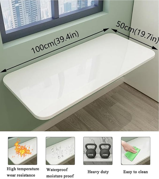 Wall Mounted Folding Table,White Floating Desk for Small Spaces,Stainless Steel Bracket Laundry Folding Table,Wall Folding Desk,Home Bars and Dining Establishments(100x50cm/39.4"×19.7")