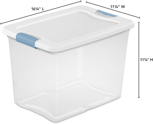 Sterilite 18-Pack Latching Box, Under Bed Storage Bins with Lids, Clear Plastic, 25 Quart - Heavy-Duty Organizing Containers for Closet, Bathroom, and Office
