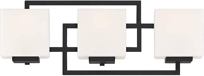 Possini Euro Design Lighting on The Square Modern Wall Mount Light Matte Black Aluminum Hardwired 21" 3-Light Fixture Opal Glass Shade for Bathroom Vanity Mirror House Living Room Home Hallway