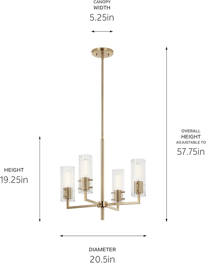 KICHLER Velestino 20.5" 4 Light Chandelier in Champagne Bronze, for Small Foyer, Dining Room, Living Room, Bedroom, (19.25" x 20.5") 52678CPZ