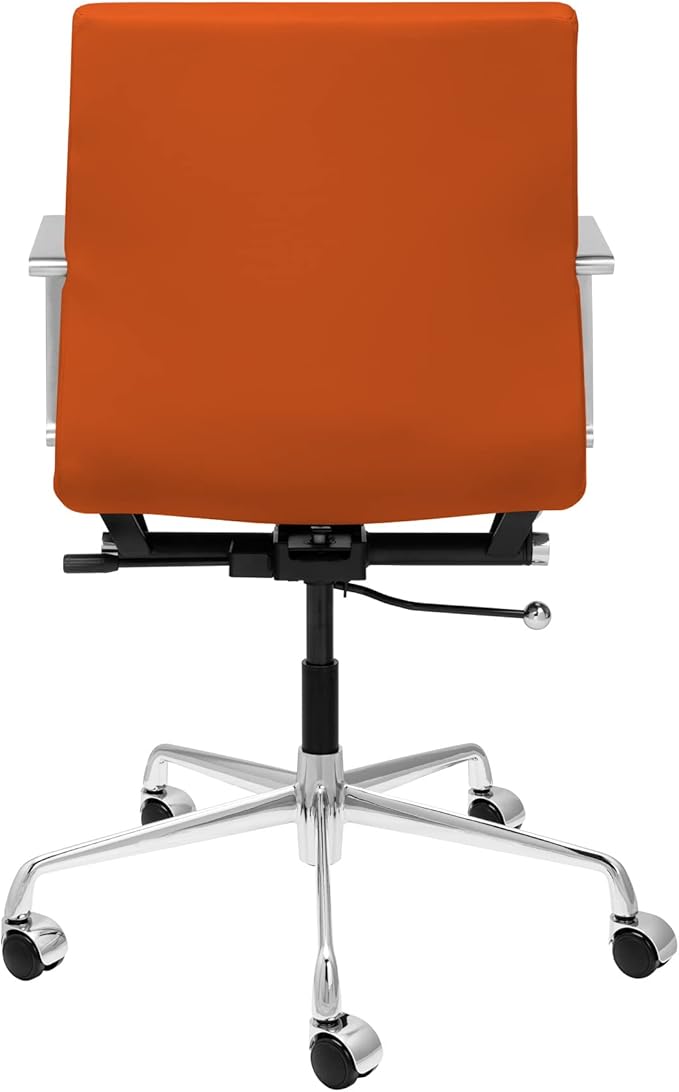 Laura Davidson Furniture SOHO II Ribbed Office Chair - Mid Back Desk Chair, Ergonomically Designed with Arm Rest & Swivel, Made of Faux Leather, Orange, Computer Chair