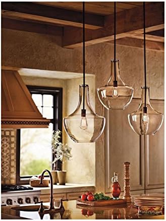 Kichler Everly 19.75" Kitchen Bell Pendant in Olde Bronze®, 1-Light Clear Glass Pendant Light, (19.75" H x 13.75" W), 42046OZ