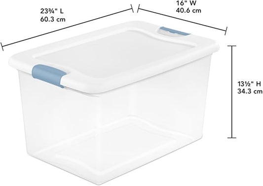 Sterilite 30-Pack Latching Box, Under Bed Storage Bins with Lids, Clear Plastic, 64 Quart - Heavy-Duty Organizing Containers for Closet, Bathroom, and Office