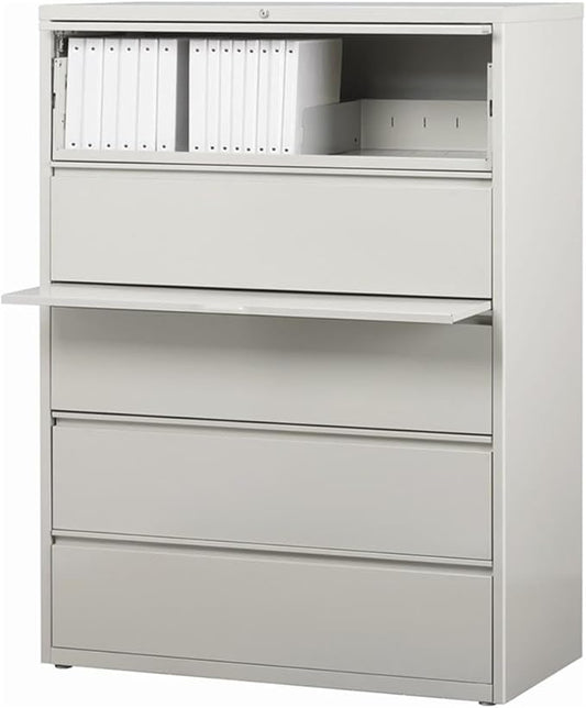 Pemberly Row 42-in Wide Metal 5 Drawer Lateral Filing Cabinet Light Gray