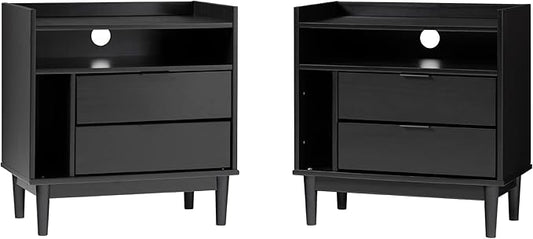 Walker Edison Blythe Mid-Century Modern Tray-Top Storage Nightstands Set of 2 Black