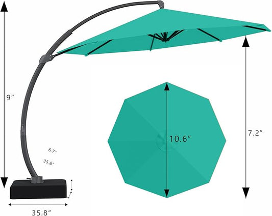 7 Piece Patio Dining Set with 11ft Patio Umbrella (Teal), 7 Navy Outdoor HDPE Dining Set with 6 Chairs + 1 Large Table, for Market, Pool, Garden, Backyard, Deck