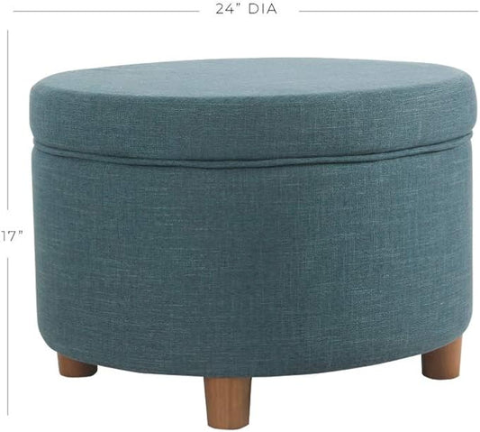 Homepop Home Decor | Upholstered Round Storage Ottoman | Ottoman with Storage for Living Room & Bedroom (Light Teal Linen)