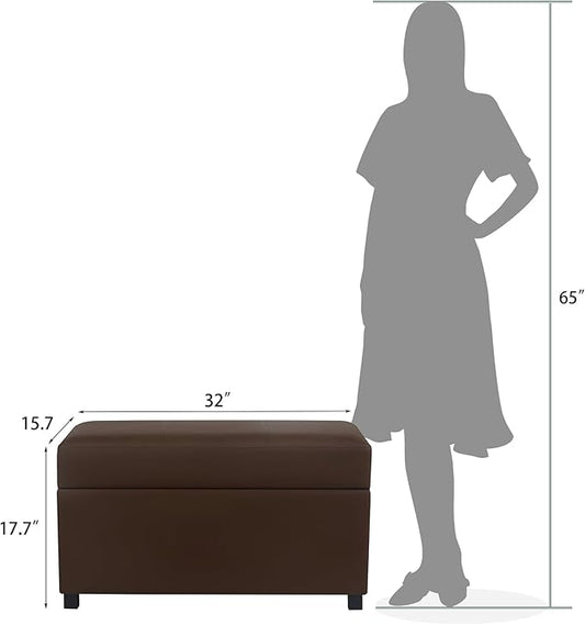 Asense Storage Ottoman Bench –32 Inch Stylish Compact Design with Storage, Extra Seating & Modern Leather Appeal for Living Room, Bedroom, Entryway, Espresso Brown