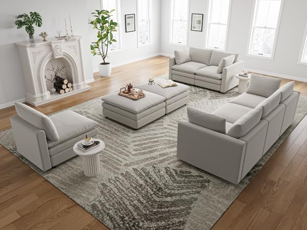 Txtin's Sectional Couches for Living Room U Shaped Cloud Couch with Ottoman Deep Plush 5 Seats Sofa Modern Sofa for Apartment Light Grey