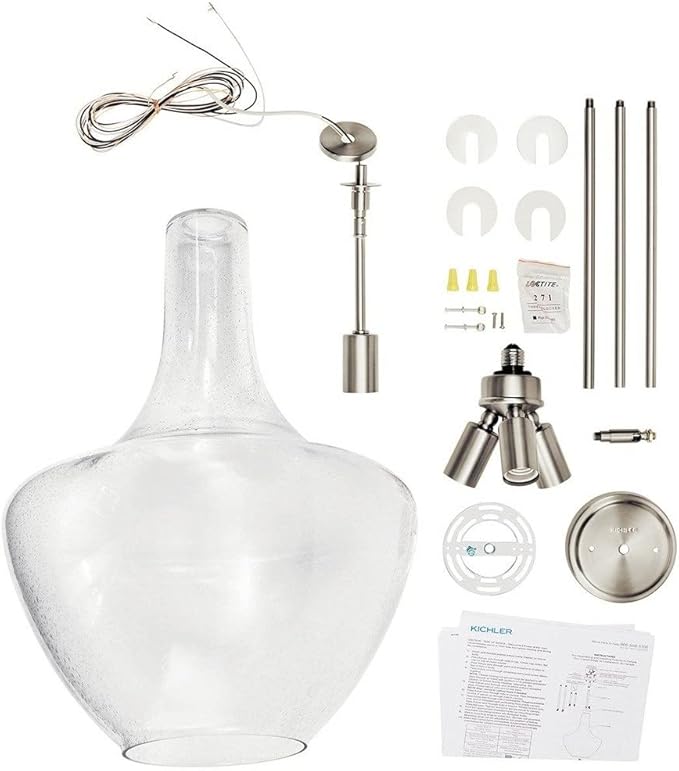 Kichler Everly 22.75" 3 Light Bell Pendant Clear Seeded Glass Olde Bronze®