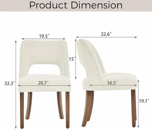 VKNOW Wooden Dining Chairs Set of 6, Modern Fabric Upholstered Dining Room Chair Kitchen Chairs, Farmhouse Dinner Chair for Kitchen Dining Room, Cream