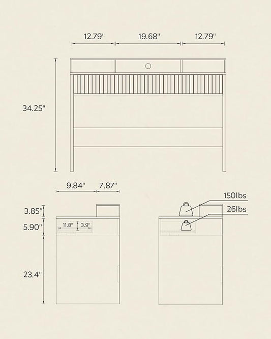 47" Executive Desk with Fluted Drawer, Modern Home Office Desk with Long Monitor Stand and 2 Drawers, Computer Writing Desk for Study Office Vanity, Light Oak