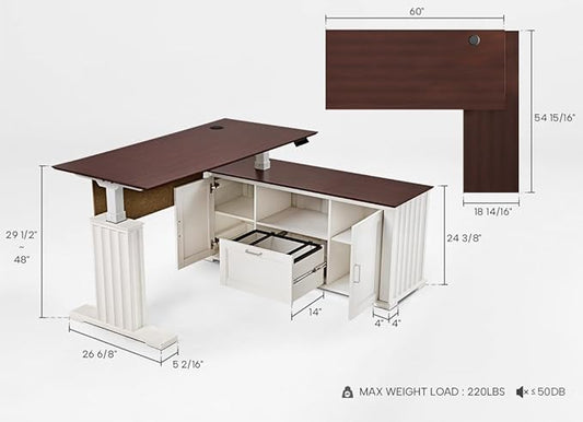 EUREKA ERGONOMIC 60x26 Executive Standing Desk with File Cabinet Drawers,L Shaped Adjustable Height Desk Home Office Computer Desk with Storage
