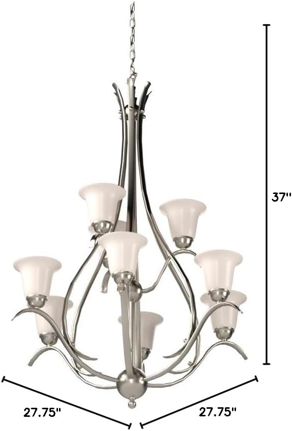 Kichler Dover 37" 9 Light 2 Tier Chandelier with Etched Seeded Glass in Brushed Nickel