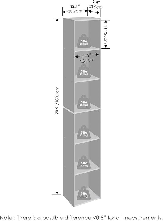 Furinno Cubicle 6-Tier Closet Organizers and Storage, Closet Organizer, Open Shelf Closet Storage, for Wardrobe, Bedroom, Living Room, White
