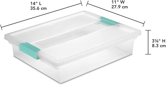Sterilite Clip Box, Stackable Small Storage Bin with Latching Lid, Plastic Container to Organize Office, Crafts, Clear Base and Lid, Large, 1-Pack