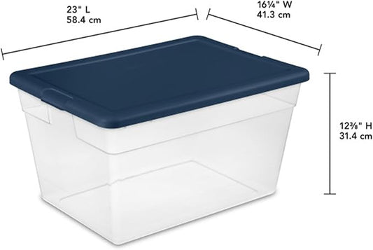 Sterilite 24-Pack Storage Box, Plastic Container Bins with Lids, 56 Quart, Marine Blue - Heavy-Duty Organizing Containers for Closet, Bathroom, and Office