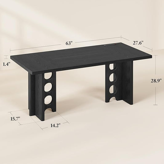 63 Inch Executive Desk, Large Computer Office Desks with Power Outlet, Modern Laptop Desk Writing Table Workstation Business Furniture (Black)