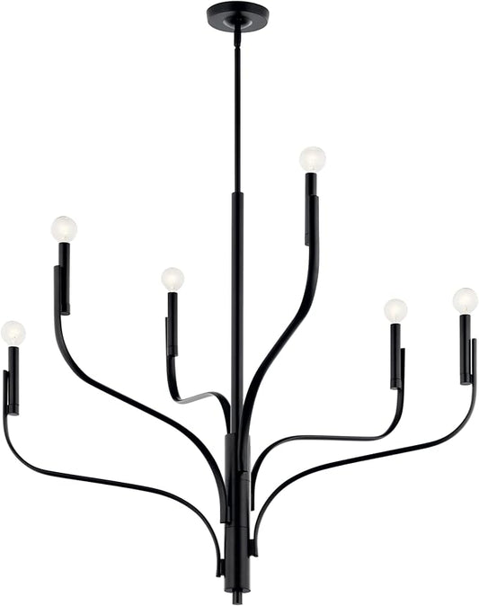 KICHLER Livadia 6-Light Chandelier, Soft Modern-Light in Black, for Foyer, Great Room, or Vaulted Dining or Bedroom (33" x 36.25"), 52673BK