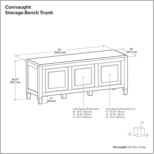 SIMPLIHOME Connaught Entryway Storage Bench - 51 inch Wide Solid Wood Storage Trunk Seat in Dark Kona Brown, Traditional Bench for Entryway or Living Room with Lift-Up Lid and Decorative Moulding