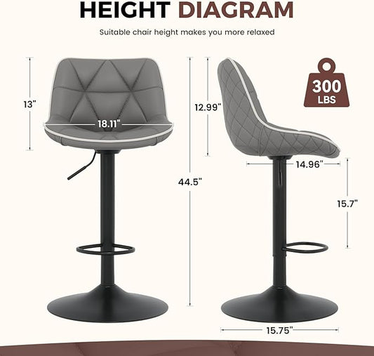 Nalupatio Bar Stools Set of 4, Adjustable Swivel Counter Height Bar Stools with Back, Armless Modern Barstools for Kitchen Island & Home Bar, Upholstered Seat,(Grey)