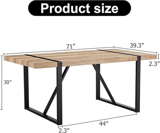 71'' Dining Table for 6-8, Wood Kitchen Table with Metal Legs, Dinner Table for 6-8 for Home Dining Room Living Room