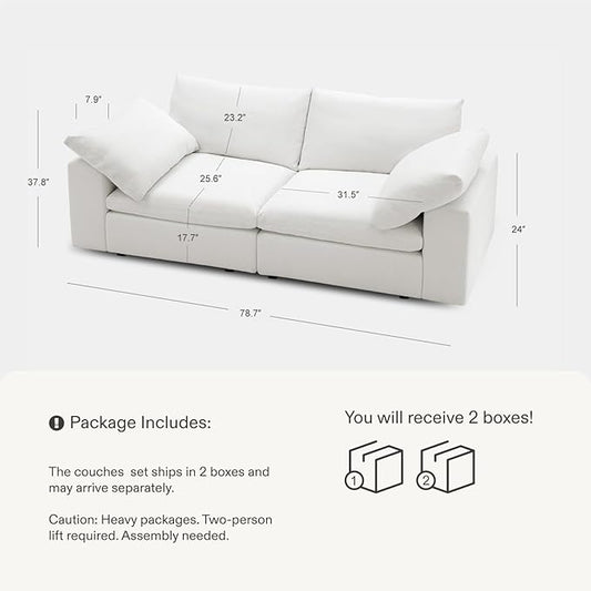 Modular Sectional Sofa, 78.7" L Shaped Modern Sofa Modular Sectional Cloud Couch with Ottoman, Modern Cloud Sectional Couches for Living Room, Deep Seat Sofa with Washable Cover