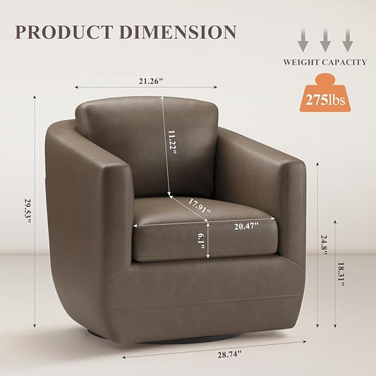 360° Comfy Swivel Accent Armchair with Pillow - Fully Assembled Living Room Single Sofa No-Sag Foam & Sturdy Metal Base, Swivel Accent Chair for Bedroom Living Room, Office, Grey
