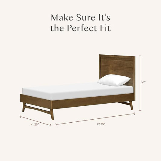 Babyletto Palma Twin Bed for Kids - GREENGUARD Gold Certified - Solid Wood Twin Bed Frames with Headboard - No Box Spring Needed - Stylish Furniture for Boys & Girls Room/Guest Room - Natural Walnut
