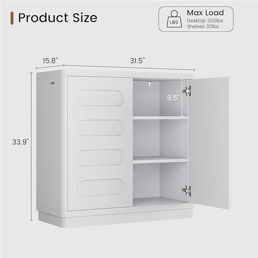 Buffet Cabinet Set of 2 with Storage, Arc Accent Sideboard with 2 Doors and Adjustable Shelves, Large Console Table for Dining Room, Kitchen, Living Room, White