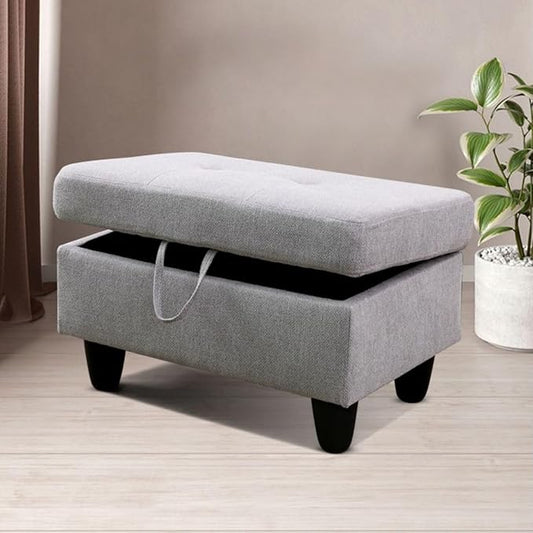 Ottoman Storage Ottoman Bench Flannel Footrest Footstool with Hinged Lid for Living Room, Bedroom, Entryway, Grey, 28.5"X19"X17.5"